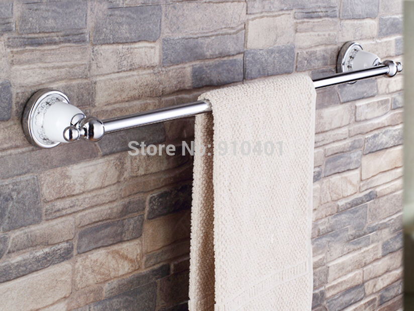 Wholesale And Retail Promotion Ceramic Chrome Brass Wall Mounted Batrhoom Towel Rack Holder Single Towel Bar