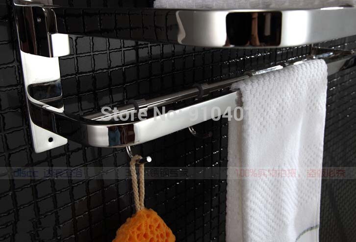 Wholesale And Retail Promotion Chrome Brass Wall Mounted Bathroom Towel Rack Holder Foldable Towel Bar Hooks