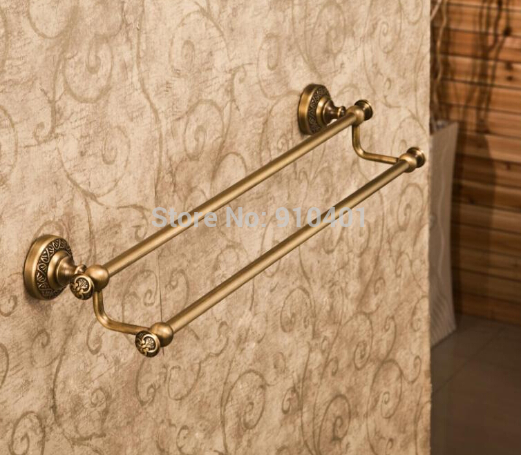 Wholesale And Retail Promotion Classic Antique Brass Towel Rack Holder Dual Towel Bar Wall Mounted Towel Hanger