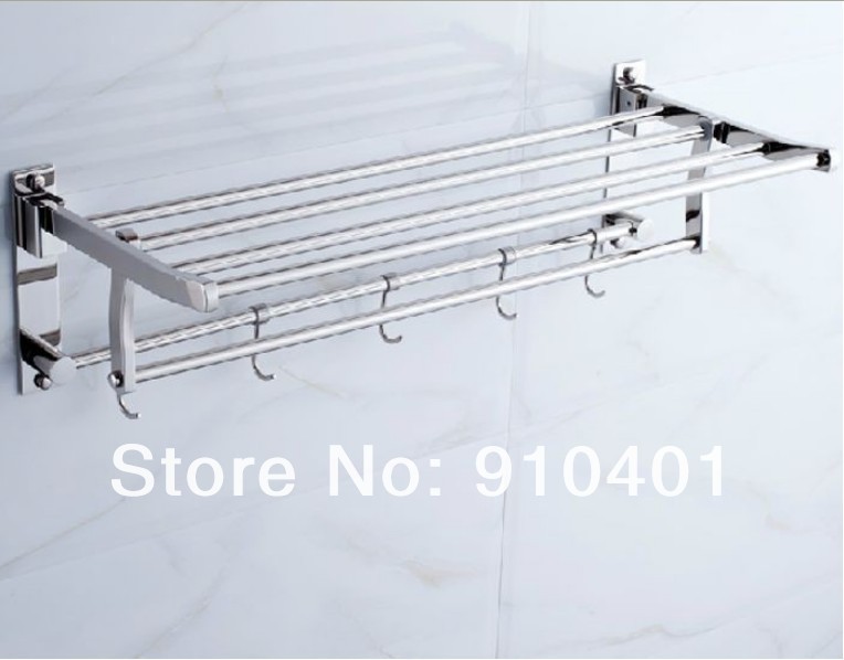Wholesale And Retail Promotion Fashion Hotel Home Foldable Towel Rack Holder Towel Bar W/ Hooks Chrome Brass