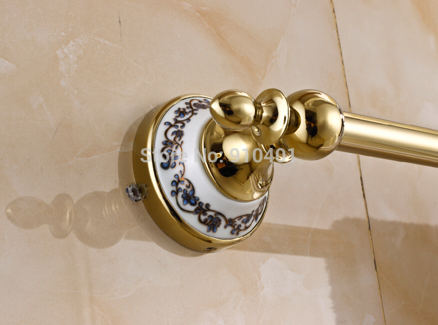 Wholesale And Retail Promotion Golden Brass Bathroom Towel Rack Bar Holder Ceramic Base Bath Shower Single Bar