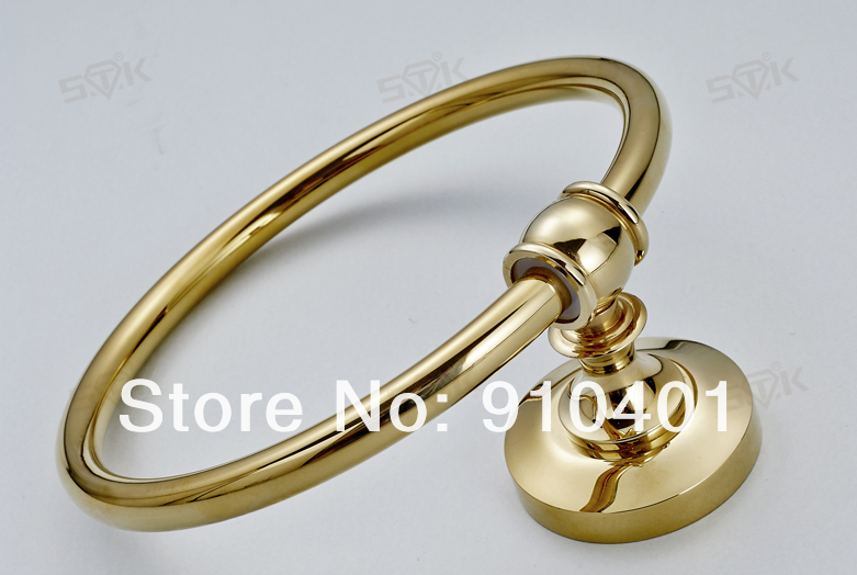 Wholesale And Retail Promotion Luxury Bathroom Accessories Fashion Golden Brass Towel Rack Towel Ring Holder