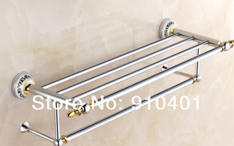 Wholesale And Retail Promotion Luxury Wall Mounted Chrome Brass Bathroom Shelf Towel Rack Holder W/ Towel Bar