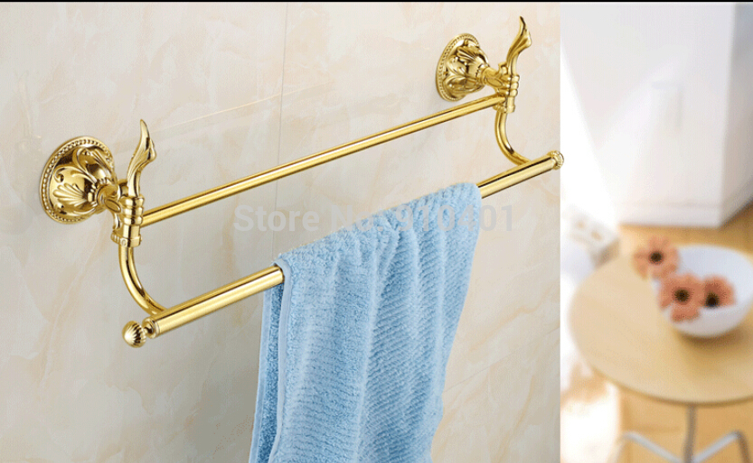Wholesale And Retail Promotion Luxury Wall Mounted Golden Flower Art Towel Rack Holder Dual Towel Bars Hangers