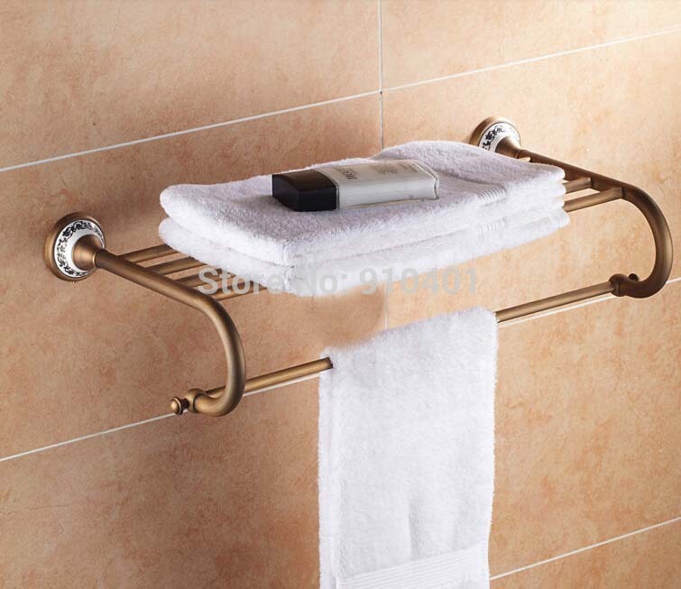 Wholesale And Retail Promotion Modern Antique Brass Bathroom Shelf Towel Rack Holder Towel Bar Ceramic Style