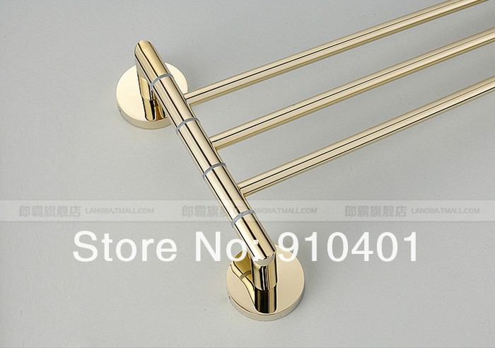 Wholesale And Retail Promotion Modern Golden Brass Wall Mounted Bathroom Towel Rack Bars Rotate 3 Bar Holders