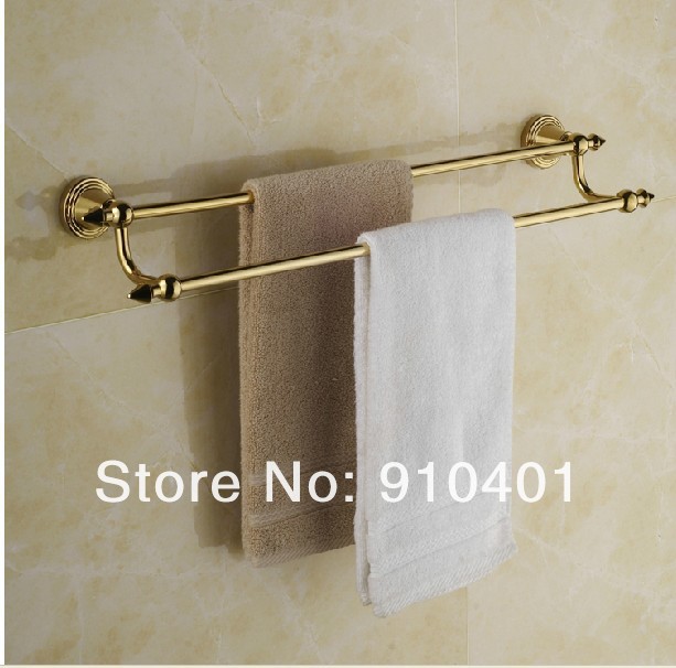 Wholesale And Retail Promotion Modern Golden Brass Wall Mounted Bathroom Towel Rack Holder Dual Towel Bars