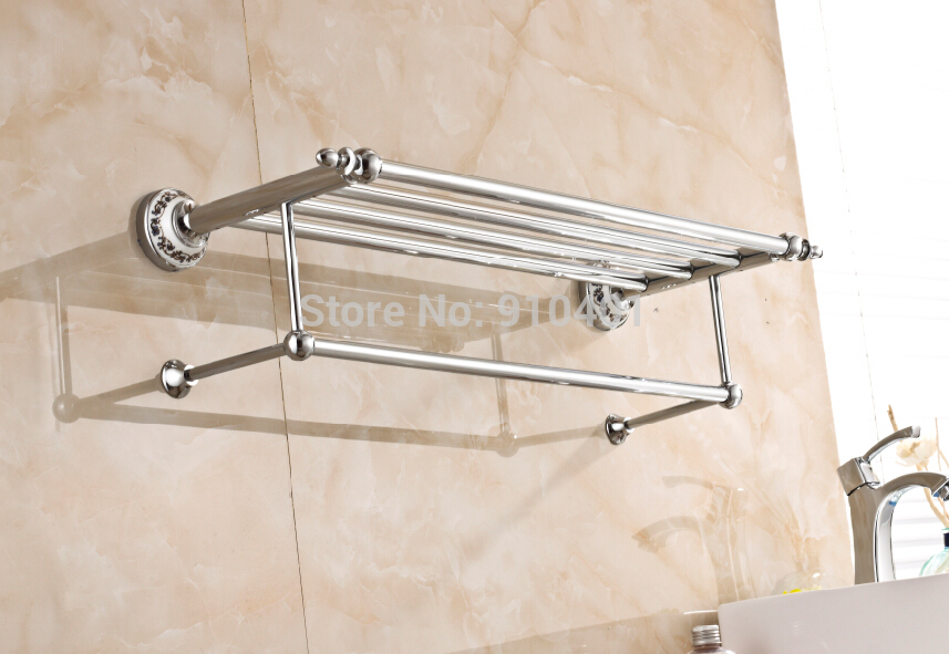Wholesale And Retail Promotion Modern Luxury Chrome Brass Bathroom Towel Rack Holder Bath Shelf Towel Bar Hooks
