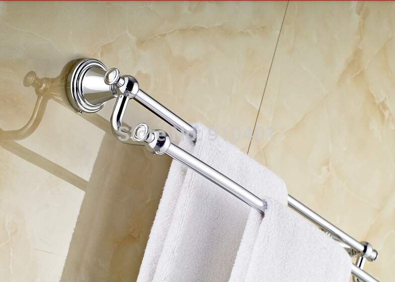 Wholesale And Retail Promotion Modern Polished Chrome Brass Towel Rack Holder Dual Towel Bars With Hook Hangers