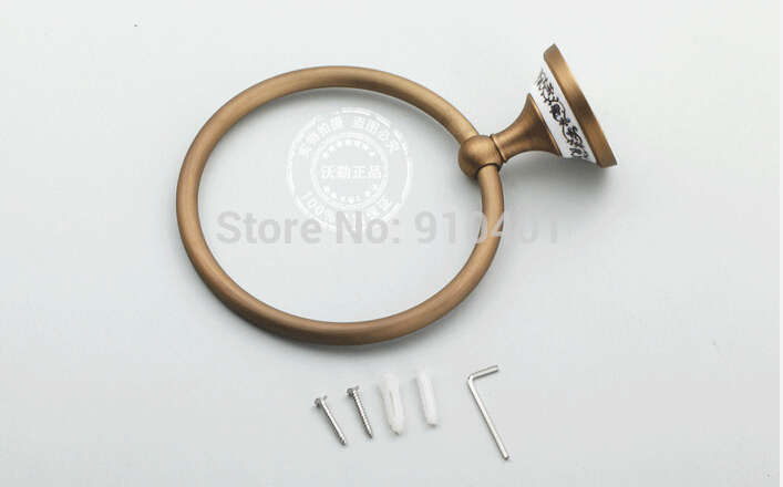 Wholesale And Retail Promotion NEW Antique Brass Bathroom Wall Mount Towel Rack Ring Ceramic Base Towel Hanger