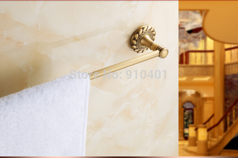 Wholesale And Retail Promotion NEW Antique Brass Embossed Art Carved Towel Rack Holder Single Towel Bar Hanger