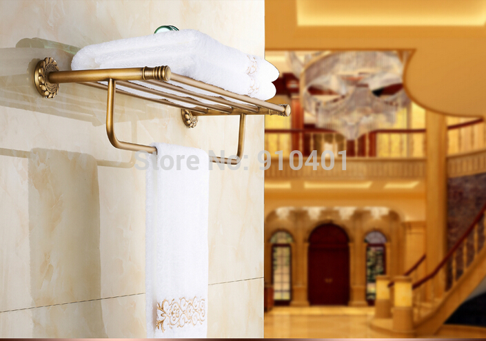 Wholesale And Retail Promotion NEW Bathroom Antique Brass Wall Mounted Towel Rack Shelf With Towel Bar Holder