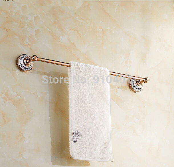 Wholesale And Retail Promotion NEW Bathroom Ceramic Base Rose Golden Brass Towel Rack Holder Single Towel Bar