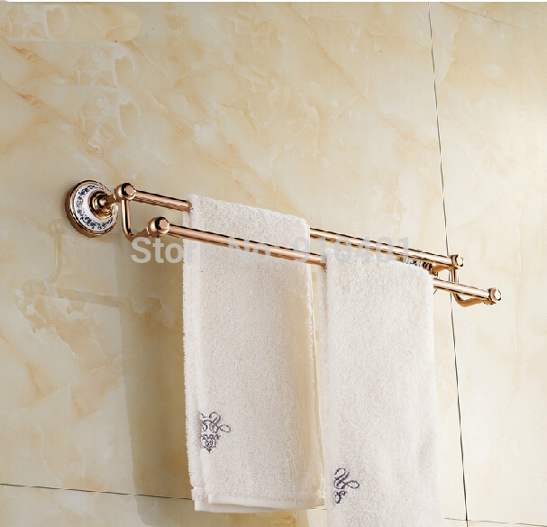 Wholesale And Retail Promotion NEW Bathroom Rose Golden Towel Rack Holder Dual Towel Bar Holder Ceramic Hangers