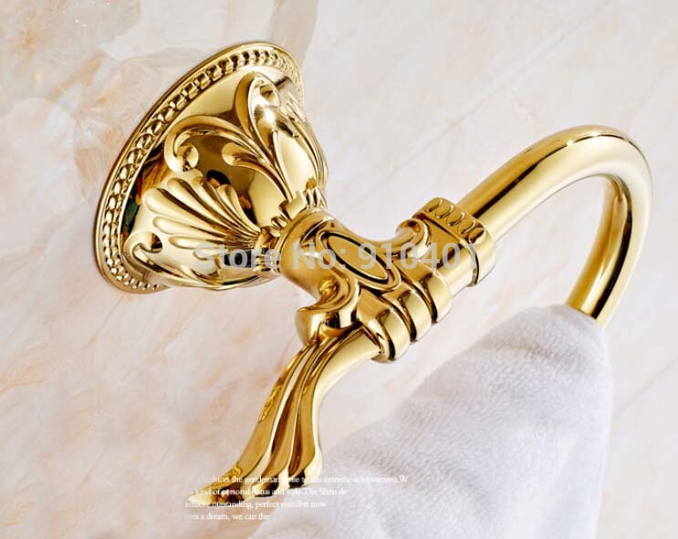 Wholesale And Retail Promotion NEW Golden Brass Bathroom Towel Rack Holder Embossed Towel Ring Ti-PVD Towel Bar