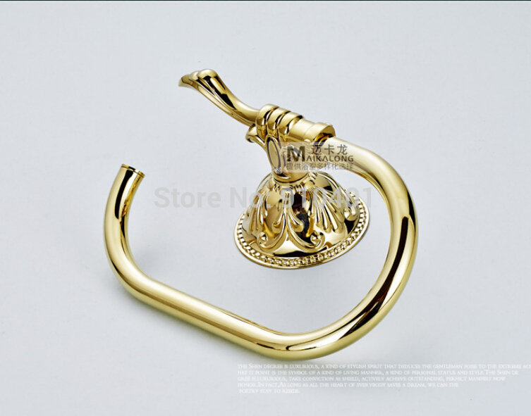 Wholesale And Retail Promotion NEW Golden Brass Bathroom Towel Rack Holder Embossed Towel Ring Ti-PVD Towel Bar