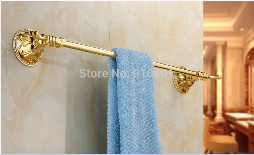Wholesale And Retail Promotion NEW Luxury Golden Brass Wall Mounted Bathroom Towel Rack Holder Single Towel Bar