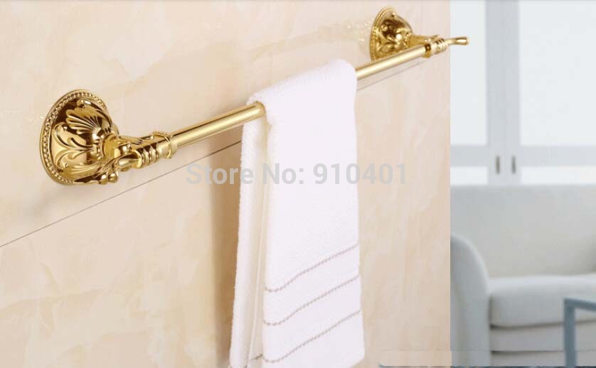 Wholesale And Retail Promotion NEW Luxury Golden Brass Wall Mounted Bathroom Towel Rack Holder Single Towel Bar