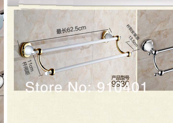 Wholesale And Retail Promotion NEW Luxury Wall Mounted Bathroom Towel Rack Holder Dual Towel Bars White Golden