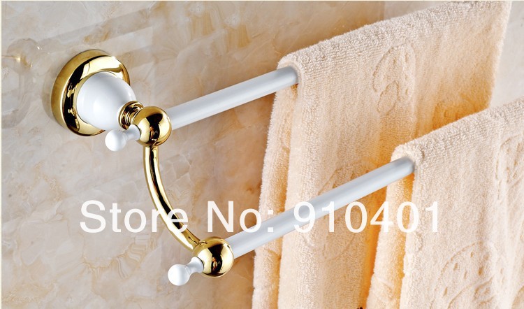 Wholesale And Retail Promotion NEW Luxury Wall Mounted Bathroom Towel Rack Holder Dual Towel Bars White Golden