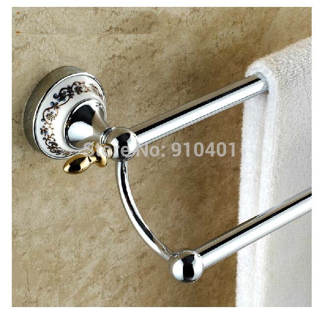 Wholesale And Retail Promotion NEW Modern Ceramic Chrome Brass Bathroom Hotel Towel Rack Holder Dual Towel Bars