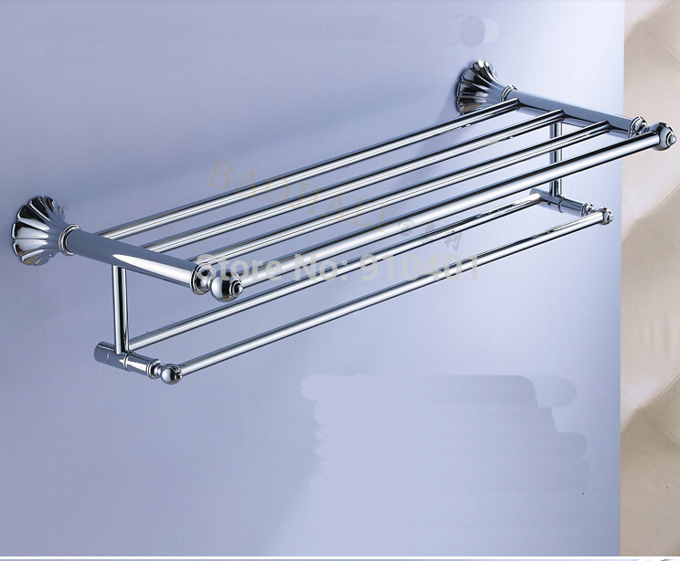Wholesale And Retail Promotion NEW Modern Chrome Brass Wall Mounted Towel Rack Holder Towel Bar Colthes Shelf