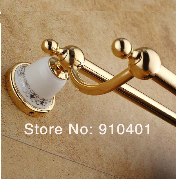 Wholesale And Retail Promotion NEW Polished Golden Brass Wall Mounted Towel Rack Holder Bathroom Dual Towel Bar