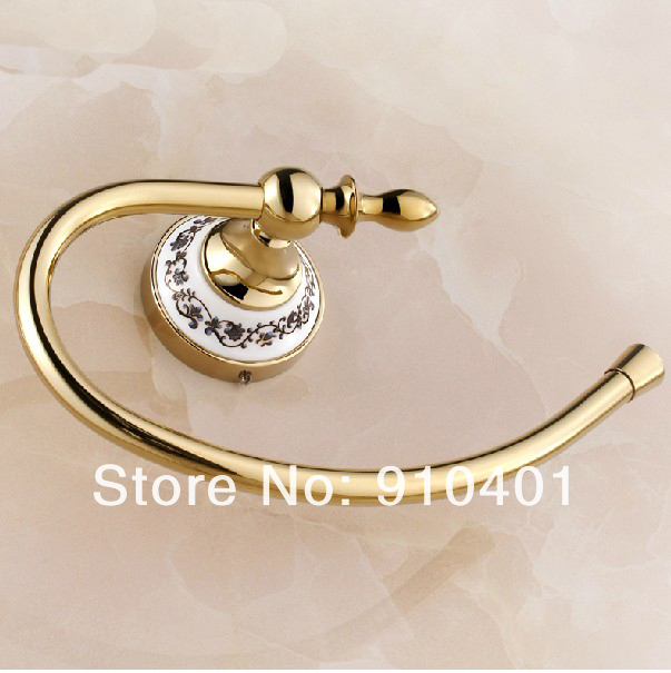 Wholesale And Retail Promotion NEW Polished Golden Solid Brass Bathroom Towel Ring Round Ring Towel Rack Holder