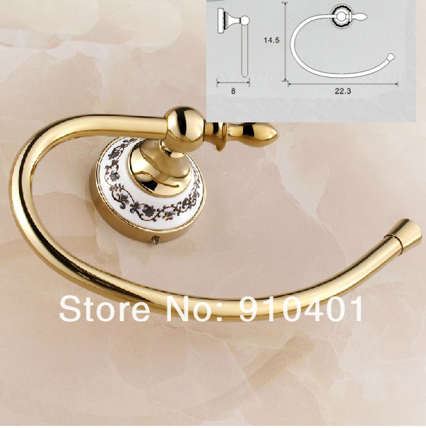 Wholesale And Retail Promotion NEW Polished Golden Solid Brass Bathroom Towel Ring Round Ring Towel Rack Holder