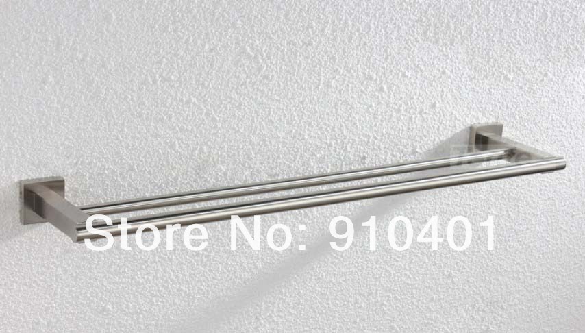 Wholesale And Retail Promotion NEW Solid Brass Brushed Nickel Wall Mounted Towel Rack Holder Dual Towel Bars