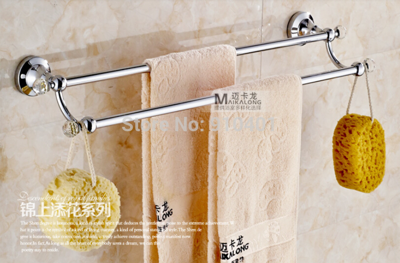 Wholesale And Retail Promotion NEW Wall Mounted Bathroom Towel Rack Holder Dual Towel Bars With Crystal Hangers