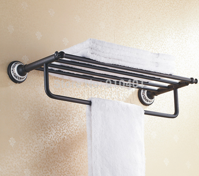 Wholesale And Retail Promotion  Oil Rubbed Bronze Ceramic Towel Rack Holder Bathroom Shelf Towel Bar Wall Mount