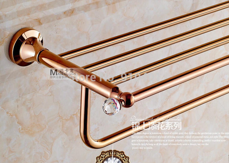 Wholesale And Retail Promotion Rose Golden Bathroom Shelf Towel Rack Holder Crystal Hangers W/ Towel Bar Holder