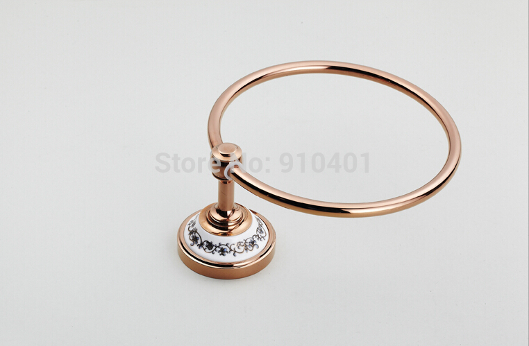 Wholesale And Retail Promotion Rose Golden Ceramic Wall Mounted Bathroom Towel Ring Holder Towel Rack Hangers
