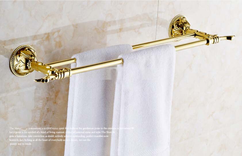 Wholesale And Retail Promotion Ti-PVD Bathroom Towel Rack Holder Wall Mounted Embossed Dual Towel Bars Hangers