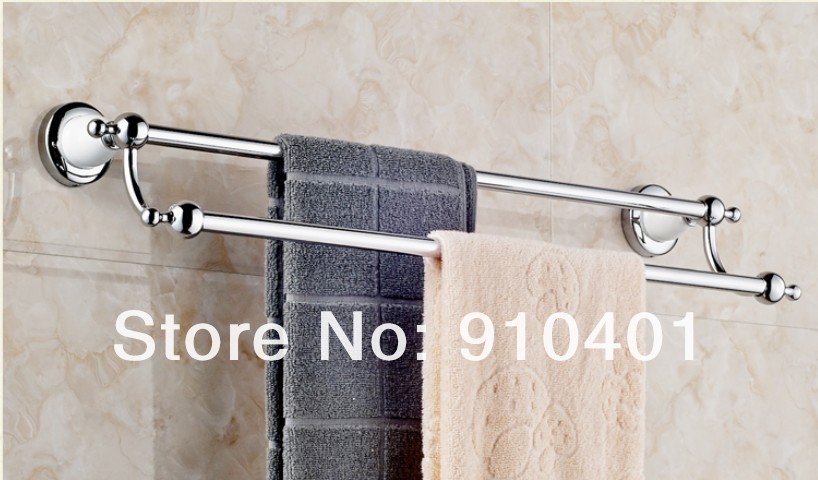 Wholesale And Retail Promotion Wall Mounted Solid Brass White Painting Dual Towel Rack Holder Chrome Towel Bars
