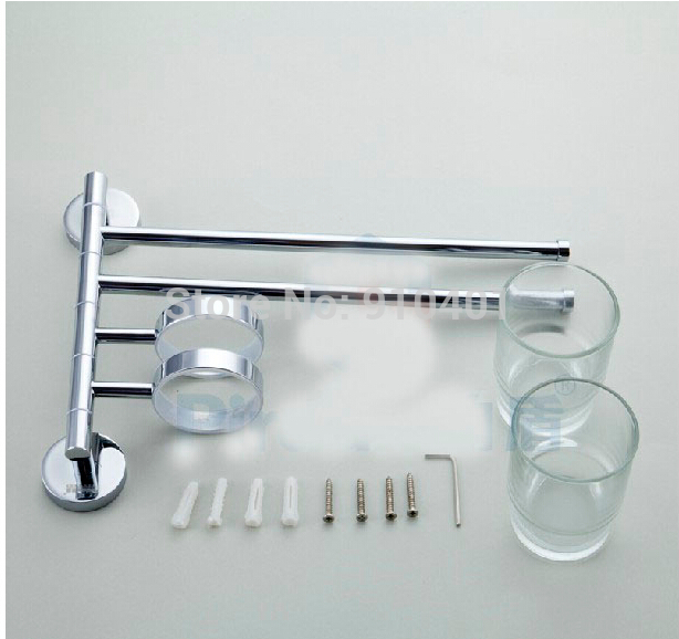 Wholesale And Retail Promotion Wall Mounted Towel Swivel Dual Bar Holders With Tooth Brush Holder Wall Mounted