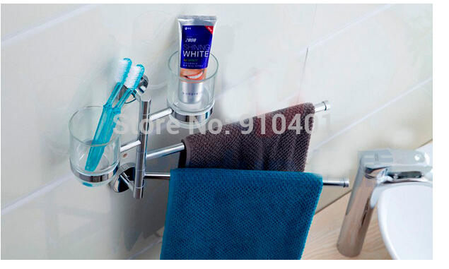Wholesale And Retail Promotion Wall Mounted Towel Swivel Dual Bar Holders With Tooth Brush Holder Wall Mounted