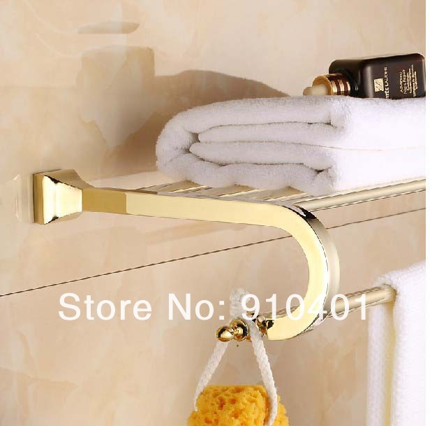 Wholesale and retail Promotion Modern Golden Brass Bathroom Shelf Towel Rack Holder Towel Shelf W/ Towel Bar