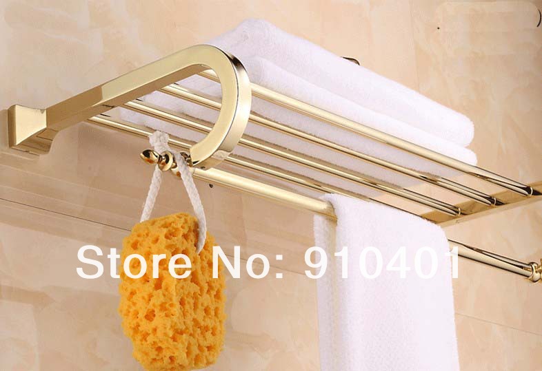 Wholesale and retail Promotion Modern Golden Brass Bathroom Shelf Towel Rack Holder Towel Shelf W/ Towel Bar