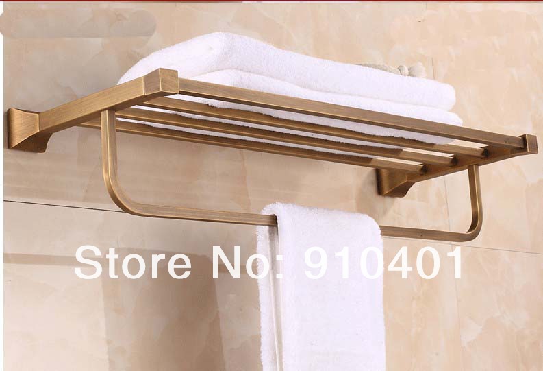 Wholesale and retail Promotion NEW Luxury Square Towel Rack Shelf Bathroom Antique Brass Shelf Towel Bar Holder