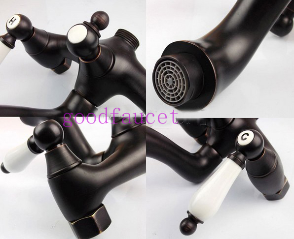 Wholesale And Retail Luxury Oil Rubbed Bronze Bathroom Tub Faucet W /Ceramic Telephone Hand Shower Mixer Tap Set