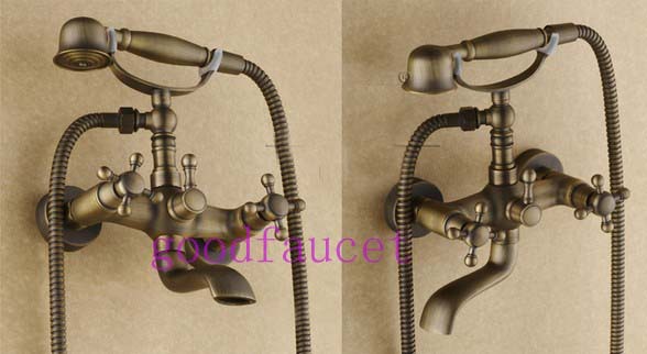 Wholesale And Retail NEW Antique Bronze Wall Mounted Bathroom Tub Faucet Mixer Tap W/ Telephone Hand Shower Set