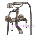 Wholesale And Retail NEW Bathroom Wall Mounted Antique Bronze Clawfoot Tub Faucet Dual Ceramic Handle Shower Set