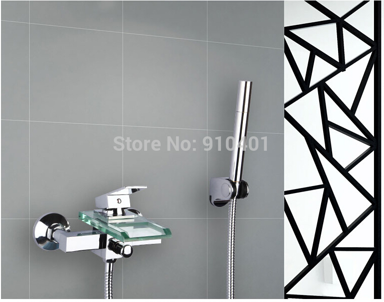 Wholesale And Retail Promotin Glass Spout Waterfall Bathroom Tub Faucet Single Handle With Hand Shower Mixer