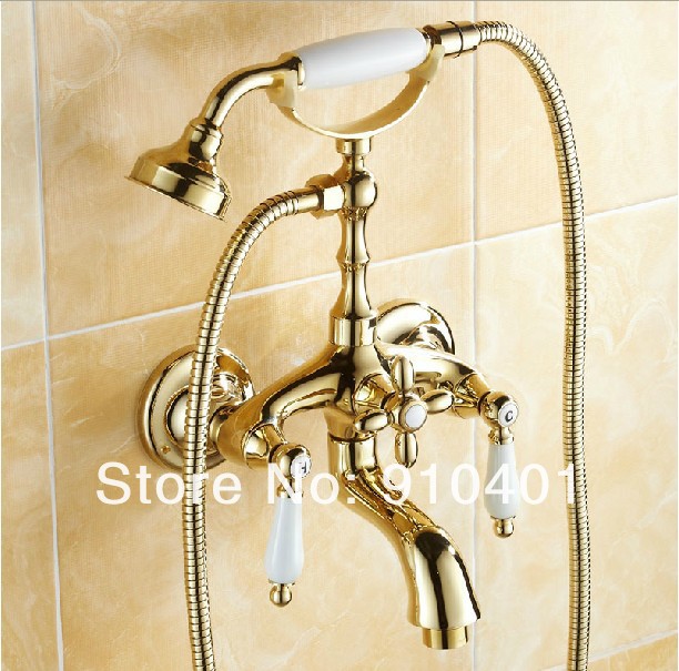Wholesale And Retail Promotin NEW Wall Mounted Bathroom Tub Faucet Dual Handles Clawfoot High Pressure Shower
