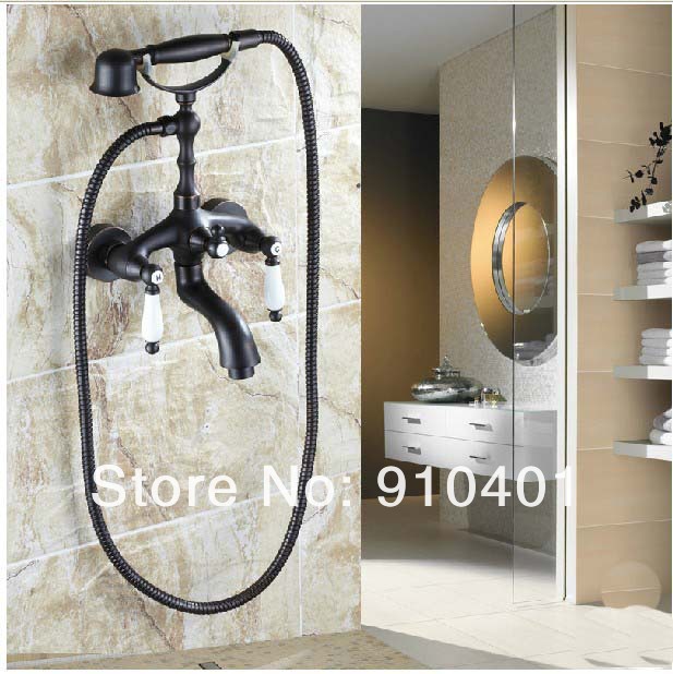 Wholesale And Retail Promotin Oil Rubbed Bronze Clawfoot Shower/ Tub Mixer Faucet + Hand Shower Dual Handles