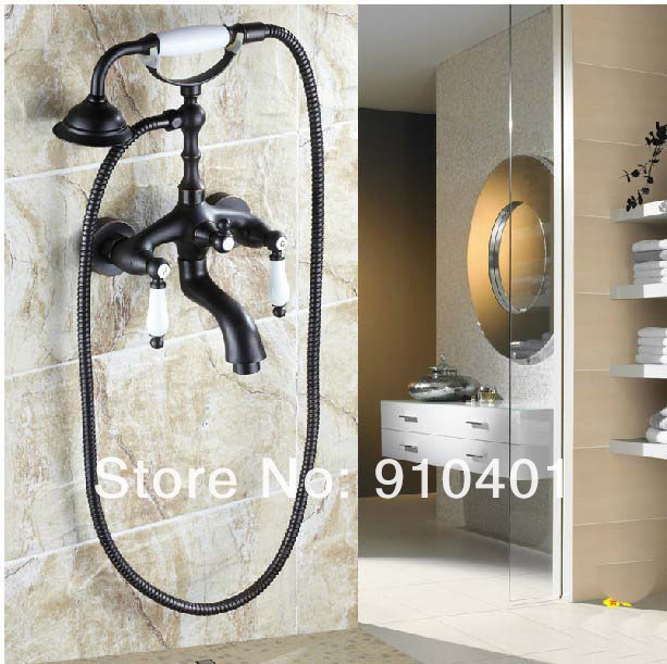 Wholesale And Retail Promotin Oil Rubbed Bronze Clawfoot Shower/ Tub Mixer Faucet + Hand Shower Wall Mounted