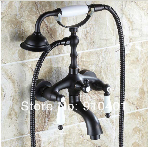 Wholesale And Retail Promotin Oil Rubbed Bronze Clawfoot Shower/ Tub Mixer Faucet + Hand Shower Wall Mounted