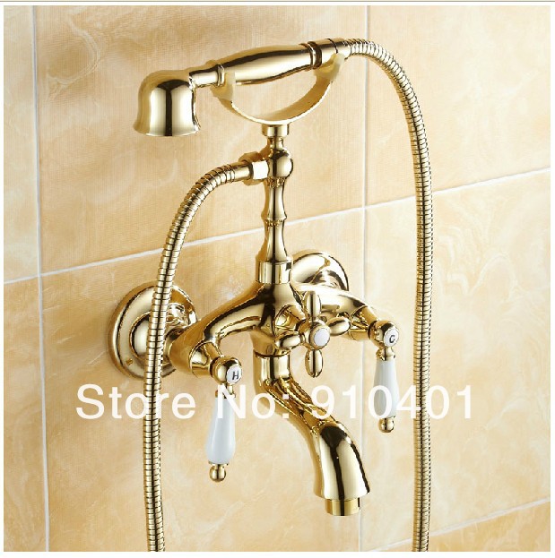 Wholesale And Retail Promotin Polished Golden Brass Bathroom Wall Mounted Tub Faucet Clawfoot Shower Mixer Tap